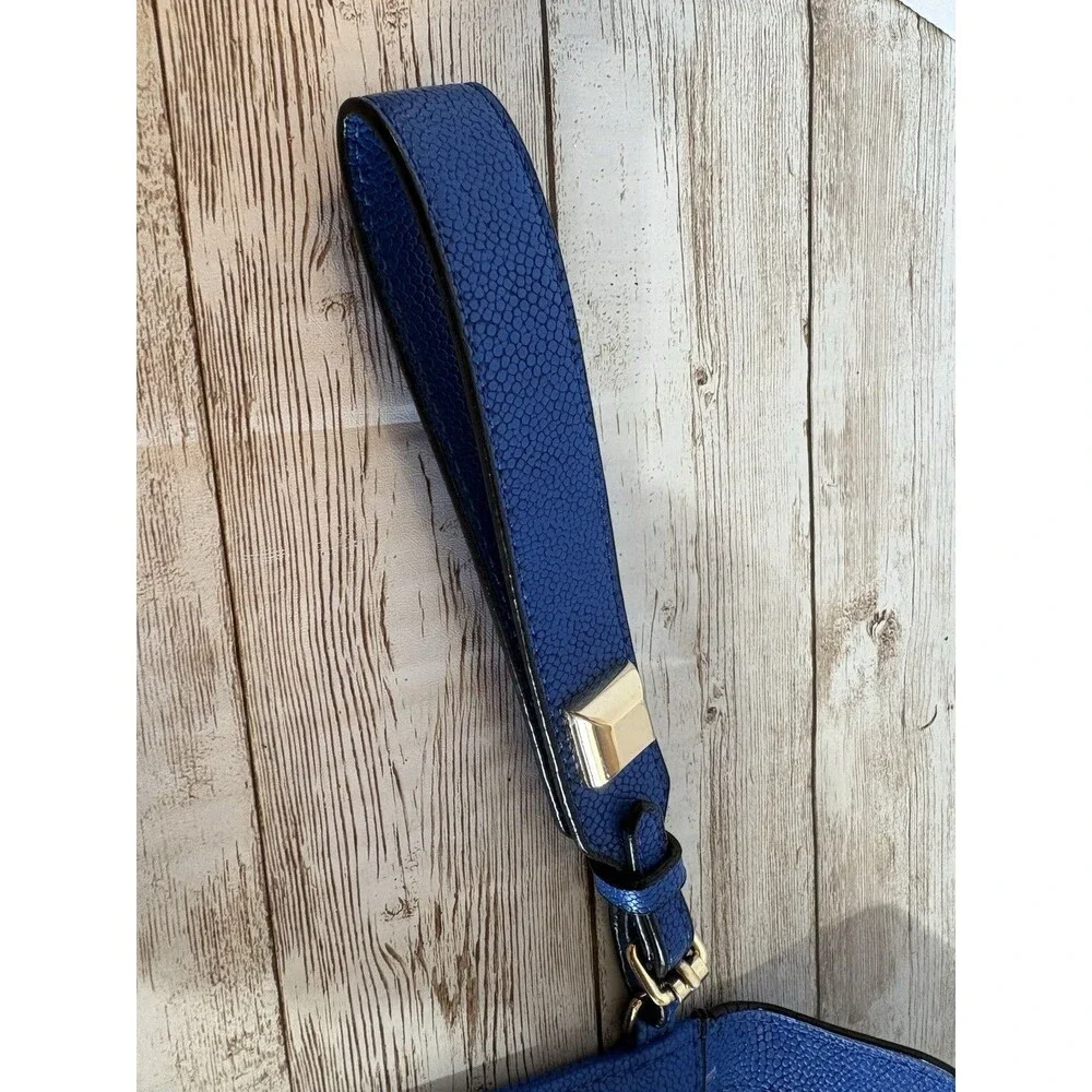 Stella & Dot Avalon Envelope Clutch - Cobalt Blue Pebbled Leather Gold Hardware